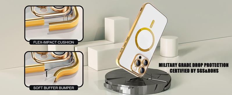 For iPhone17 16 15 14 13 12 11 Pro max Plus MagSafe Cases with Camera Lens Protector Full Protection Clear Magnetic Case Compatible with MagSafe Elegant Anti-Scratch Case Cover Shockproof Protective Case for 17 Pro Max