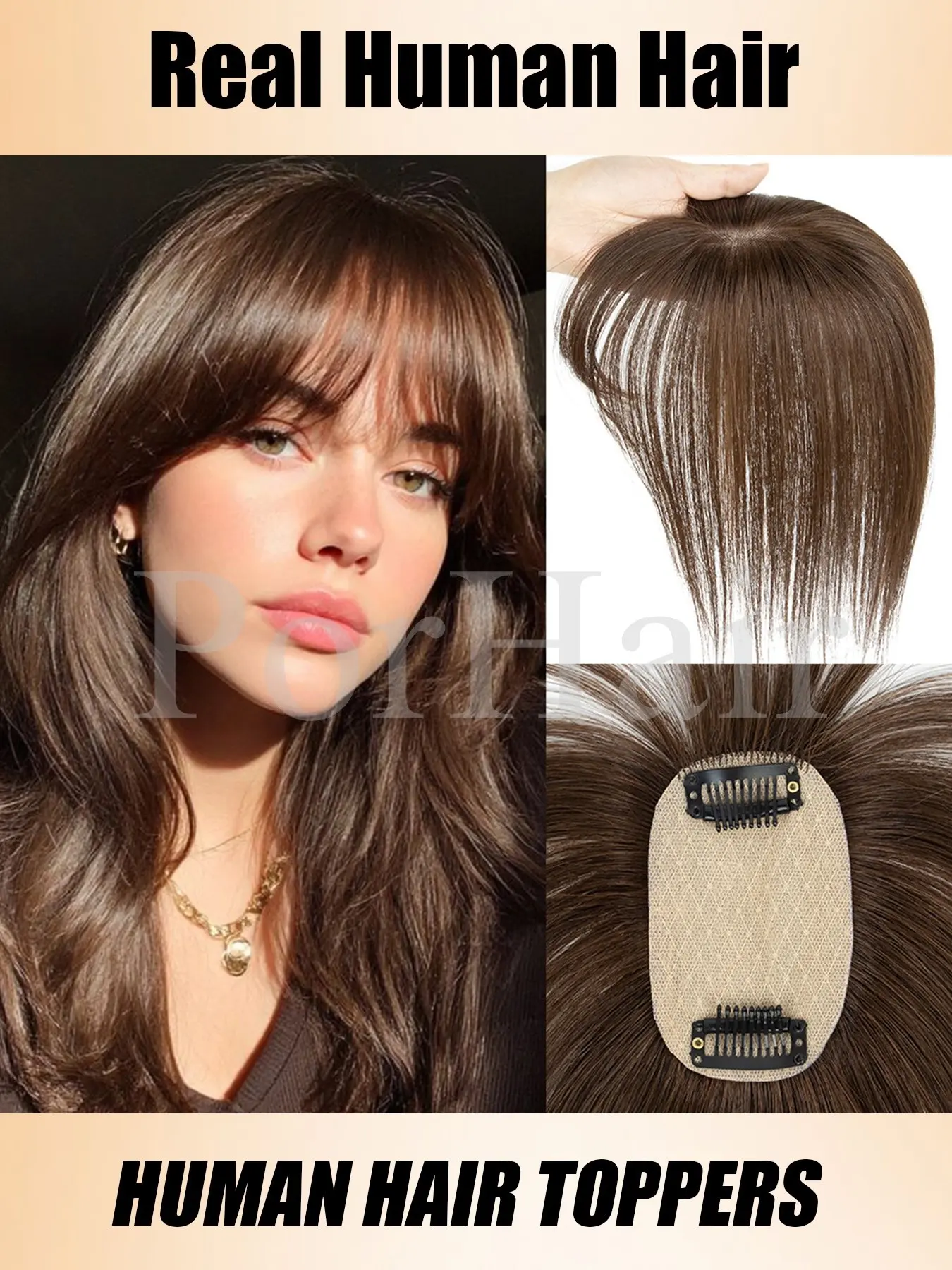 Straight Brown Human Hair Toppers With Bangs For Women 5x9cm Natural Black Brown Highlights Blonde Skin Scalp Clip in Topper Hair Pieces Human Hairpieces
