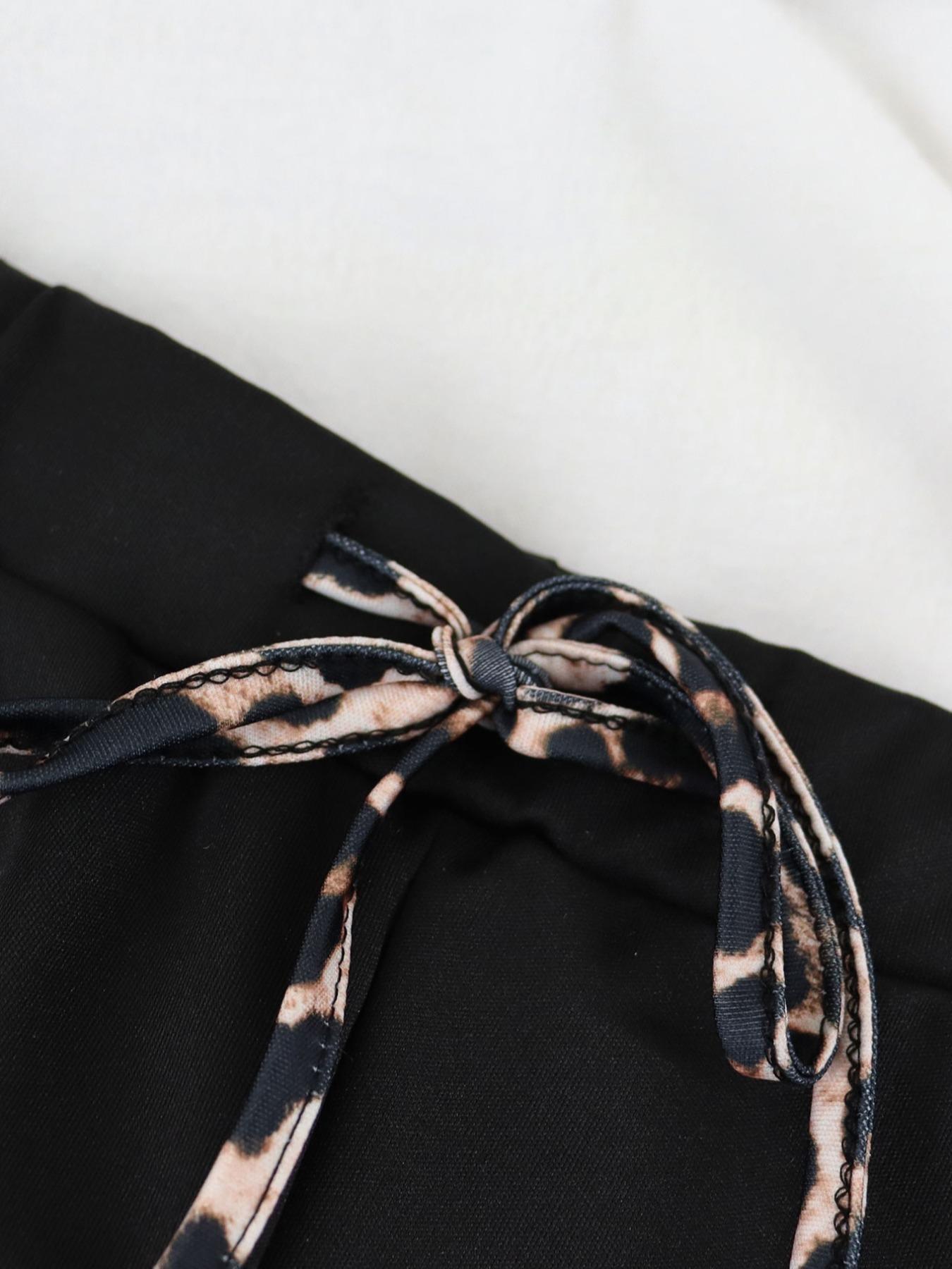 Women's Leopard Print Patchwork Hoodie Set, Long Sleeve Sweatshirt & Pants, Casual Style Fall Winter, Fitted Natural Waist Design