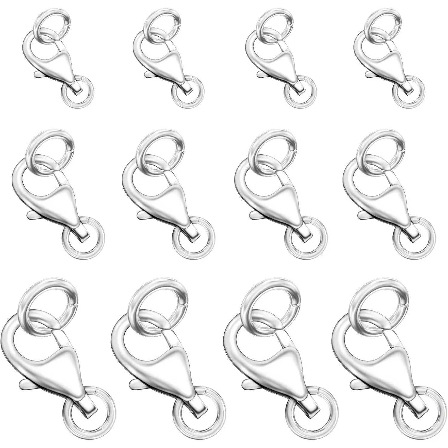 Lobster Claw Clasp with Closed Jump Rings,Necklace Clasps and Closures Suitable for  Making Necklaces Bracelet (12PCS , (8+9+11) MM/(0.32+0.35+0.41) in)