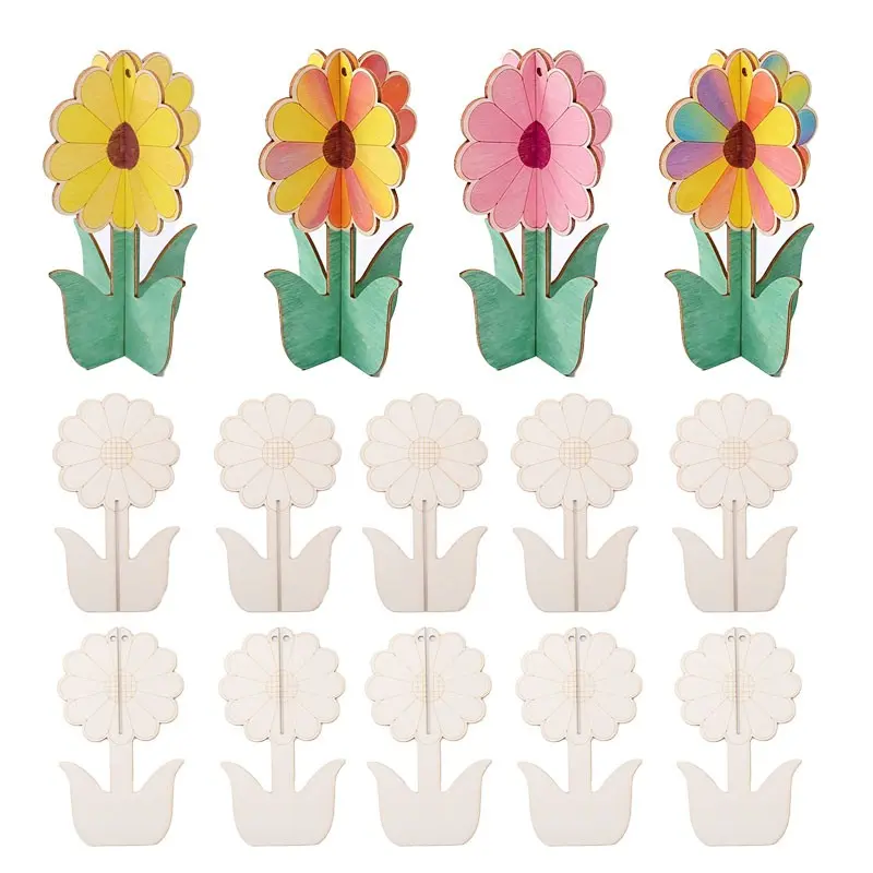 32counts/16set 3D Wooden Sunflower DIY Assembly Hanging Ornament Set, Double-Sided Engraved Pre-Cut Components, Glue-Free Snap-On Interlocking Puzzle Craft, Blank Natural Wood Panel for Freestyle Painting, Perfect for Spring Summer Garden Decor