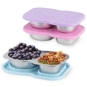 3 Pack Stainless Steel Snack Containers with Silicone Lids, 2-Compartment for Lunch, Office, Travel & Camping, Durable Food Storage, Meal Prep Containers