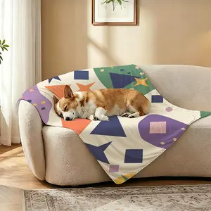 1Pcs Trendy Memphis Color Block Star Cool Blanket Q-MAX>0.3, portable quick-chill throw for decor fans & outdoor camping