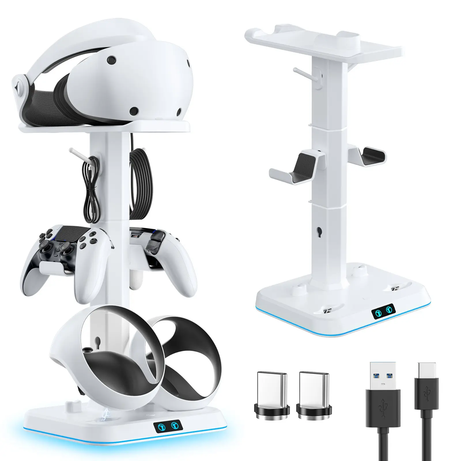 Magnetic PlayStation VR2 Charging Station, 2.5-Hour Fast Charger with VR Headset Stand, PSVR2 Controller & Cable Organizer, USB-C Charging Dock with 9 RGB Light Modes, Ideal for PlayStation VR2 Charging, Storage & Gaming Setup Organization VR Accessories