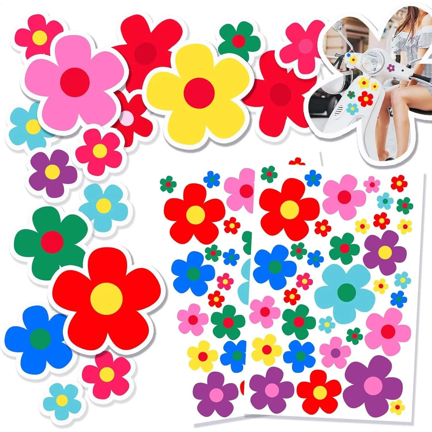 70 PCS Flowers Car Stickers Set, Car Decals Bicycle Sticker Motorcycle Bus Scooter Vinyl Waterproof Stickers Outdoor for Window Journal Planner Laptop Luggage Decoration (Color B)