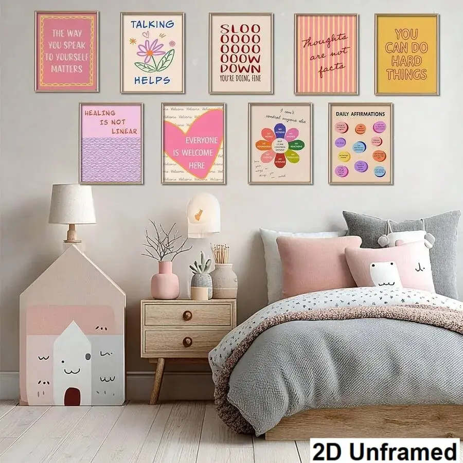 9pcs Mental Health Wall Art Prints, Inspirational Psychology Wall Decor, Motivational Quotes, Colorful Healing Office Posters, Home Decoration