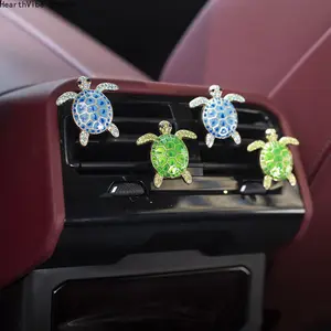 Bling Sea Turtle Car Air Freshener Vent Clip Rhinestone Enamel Tortoise Diffuser Cute Animal Automobile Interior Decor Auto Conditioning Outlet Charm Gift for Women