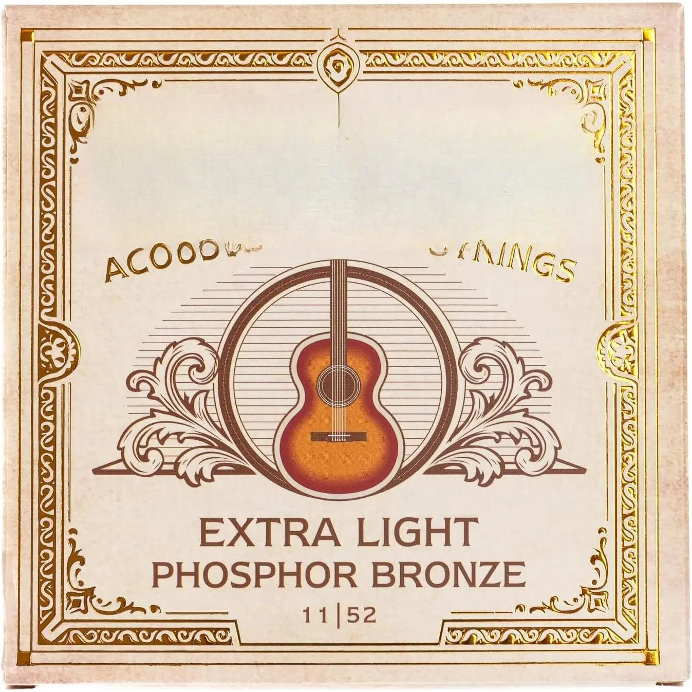 Acoustic Guitar Strings, Extra Light Gauge 11-52, Phosphor Bronze, 6-String Set