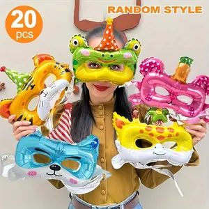 20 Cartoon Animal Mask Balloons, 10.24 Inches, Strap Design, Aluminum Film Balloons, Dance Party Decoration, Holiday Party, Theme Party Decoration, Party, Birthday Balloons, Art, Random Style