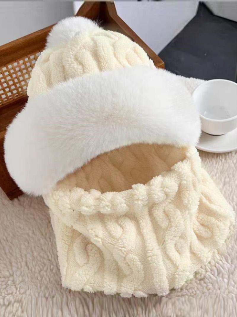 Fashion Striped Hat Scarf Combo, Fleece Lined Thick Windproof Cold-Resistant, Outdoor Hooded Mask for Cycling, Fall & Winter Unisex