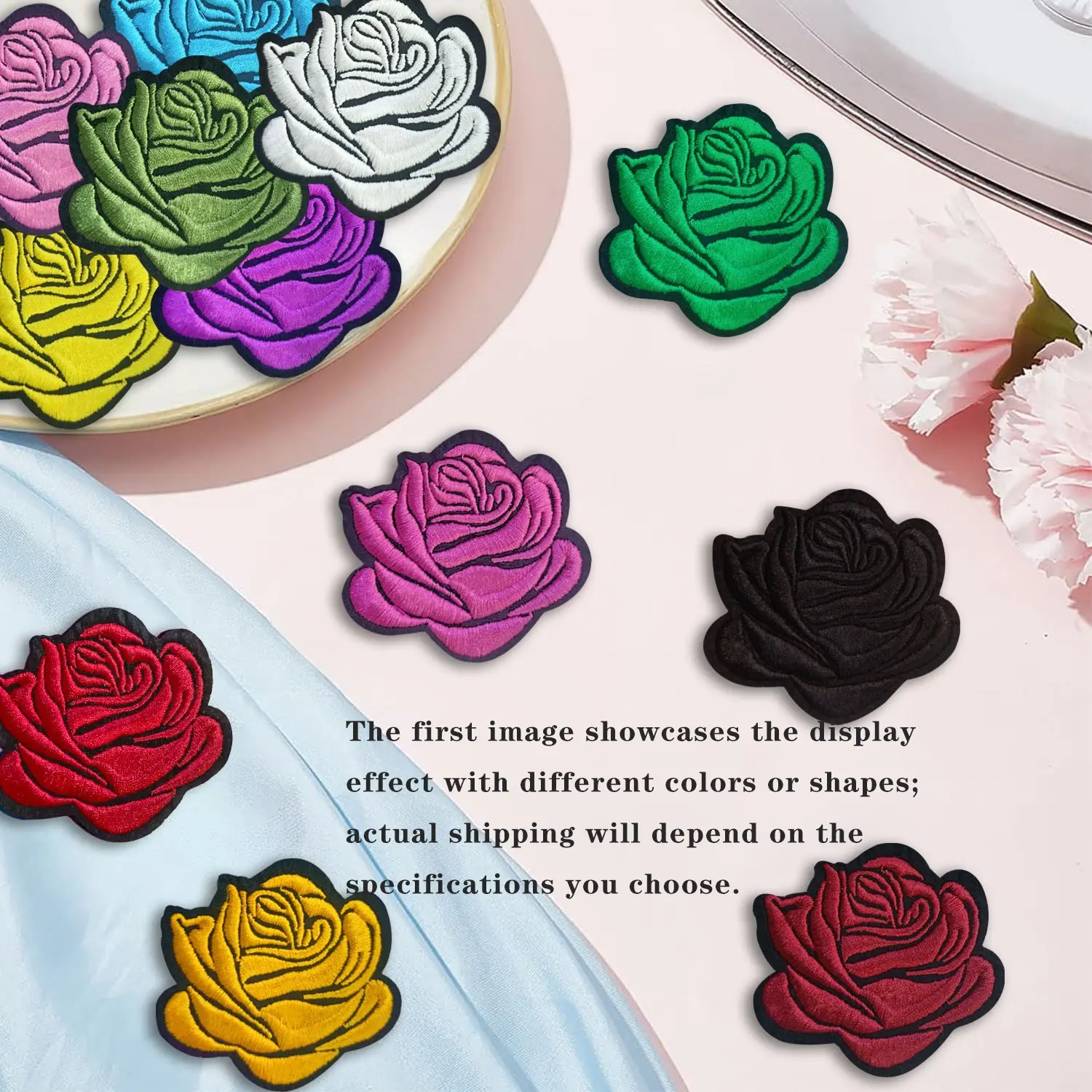 5/12pcs Rose Flower Embroidered Patches, Floral Stylish Embroidery Appliques Embellishments, 6.5cm Handmade Design, Multicolor Fabric for DIY Clothing and Bag Accessories, Chinese Embroidery Decor