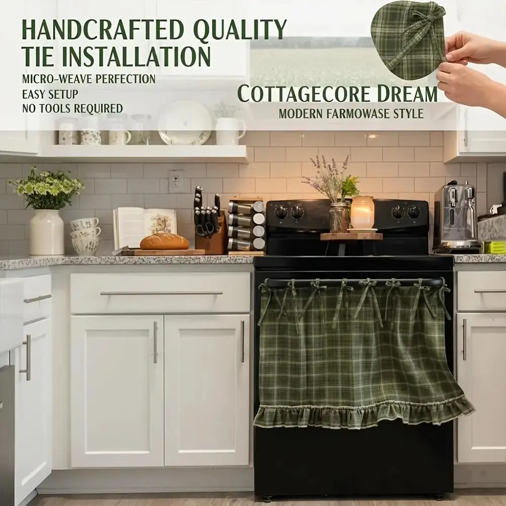 Viral Cottagecore Farmhouse Ruffle Lace-Up Kitchen Appliance Cover, Handmade Vintage Country Dust Protector, Multi-Use Rustic Decor Cover for Oven Dishwasher Washer Home Makeover Cozy Summerwins Kitchen Styling