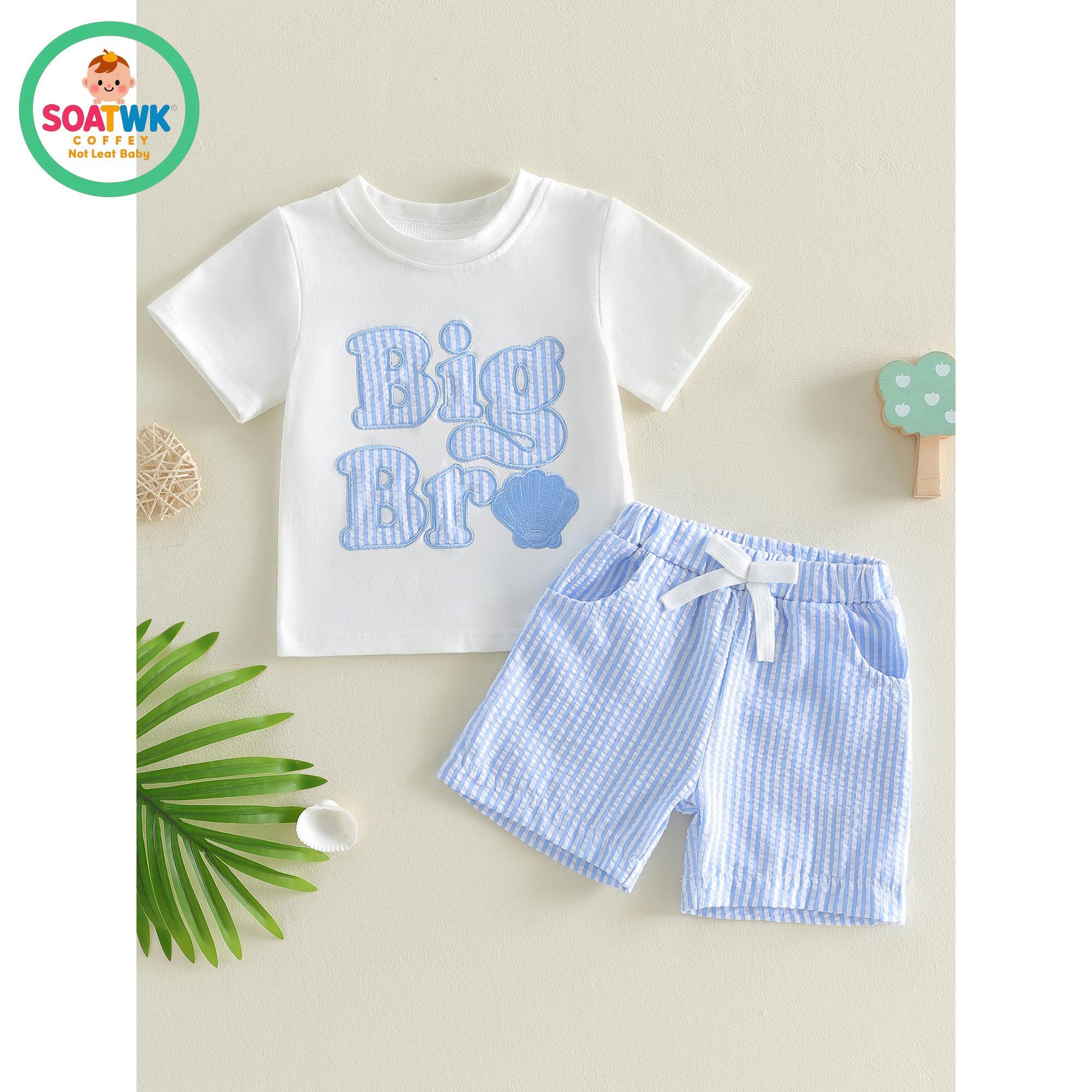 Toddler Boys Summer Outfits Letter Shell Embroidery Short Sleeve T-Shirts Elastic Waist Shorts 2Pcs Clothes Set Toddler Boys Summer Outfits Letter Shell Embroidery Short Sleeve T-Shirts Elastic Waist Shorts 2Pcs Clothes Set
