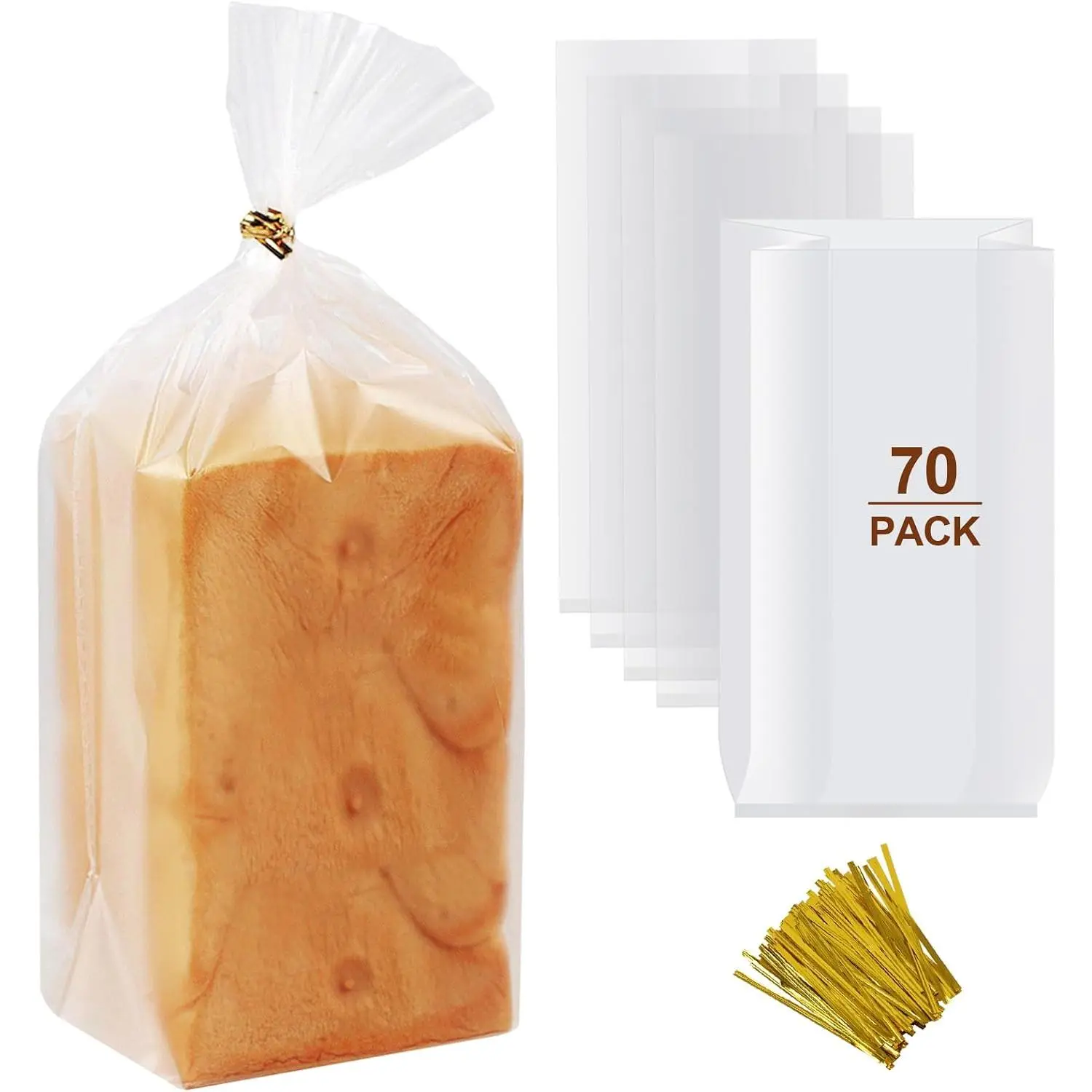 70 Pack Bread Bags & 100 Pack Ties, 8" x 4" x 18" Clear Bread Bags for Homemade Bread,  Plastic Bread Storage Bags for Bakers, Bakery Owners