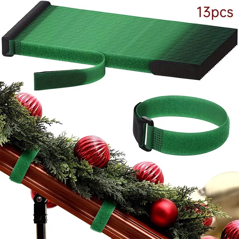 13-Piece Reusable Adjustable Stair Railing Decor, Heavy Christmas Wreath with Clips, Modern Style, Fits 12-Inch Rails, Year-Round Use