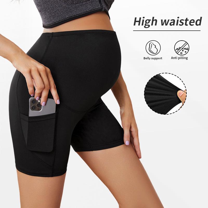 Maternity shorts, high-waisted sports leggings with belly support and butt-lifting effect, short maternity yoga pants