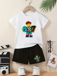 Colorful Hip Hop Style Roblox Characters Holding 67 Digital Cartoon Print Two-Piece Set For Boys/Girls' Short-Sleeved T-Shirts And Shorts. New Style Casual, Fashionable, Versatile Set. Must-Have For School. #Gifting For Parties