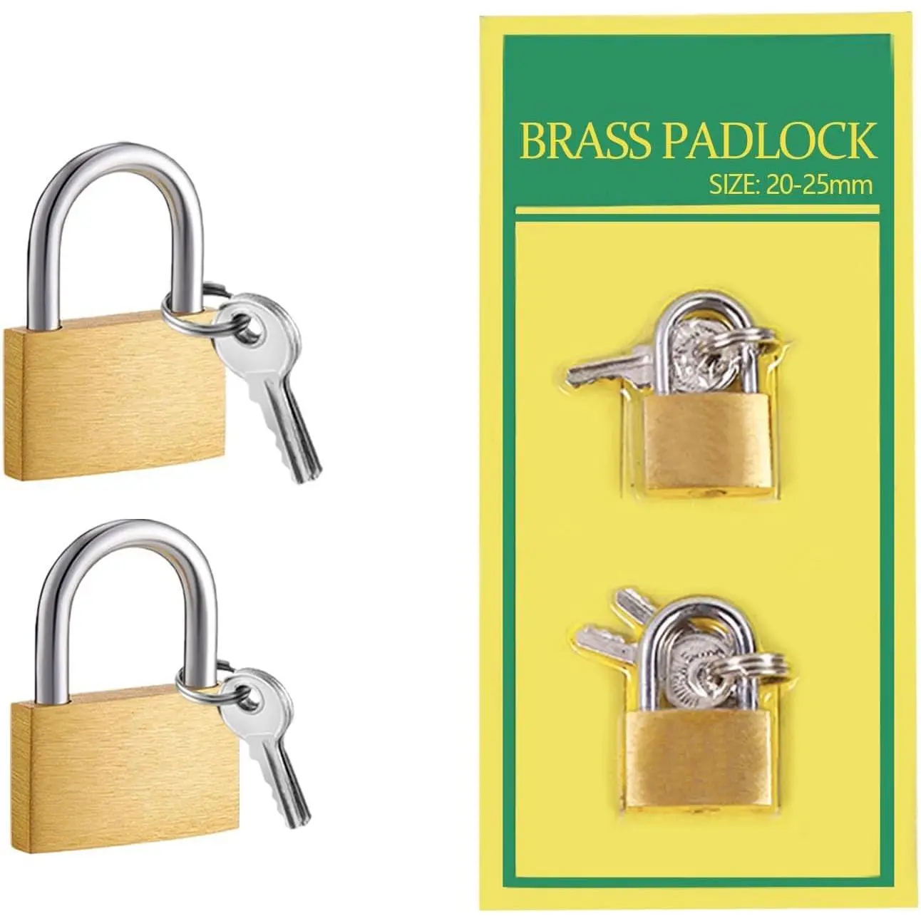 Mini Padlock with  2 count, Small Size Brass Lock for Luggage, Gym Locker, Backpack, Drawer, Cabinet, Toolbox, Travel &  (20-25mm)