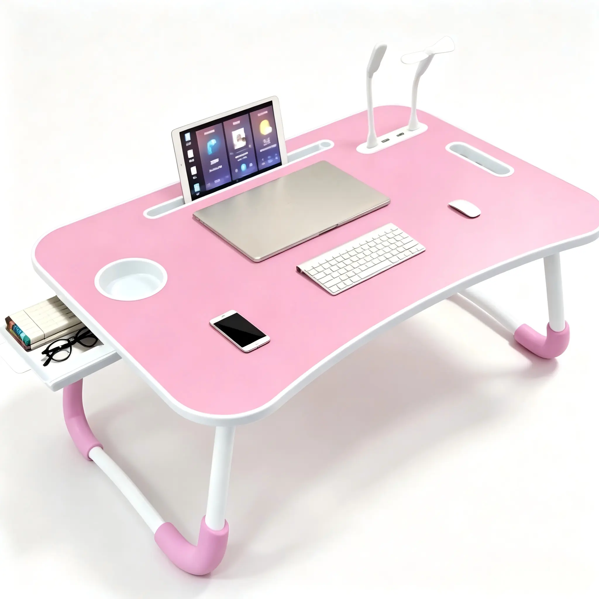 Laptop Bed Desk, Lap Desk, Laptop Table with USB Charge Port, Desktop Card, Cup Holder, Foldable Bed Tray Table for Couch Sofa Chair Floor Eating Working