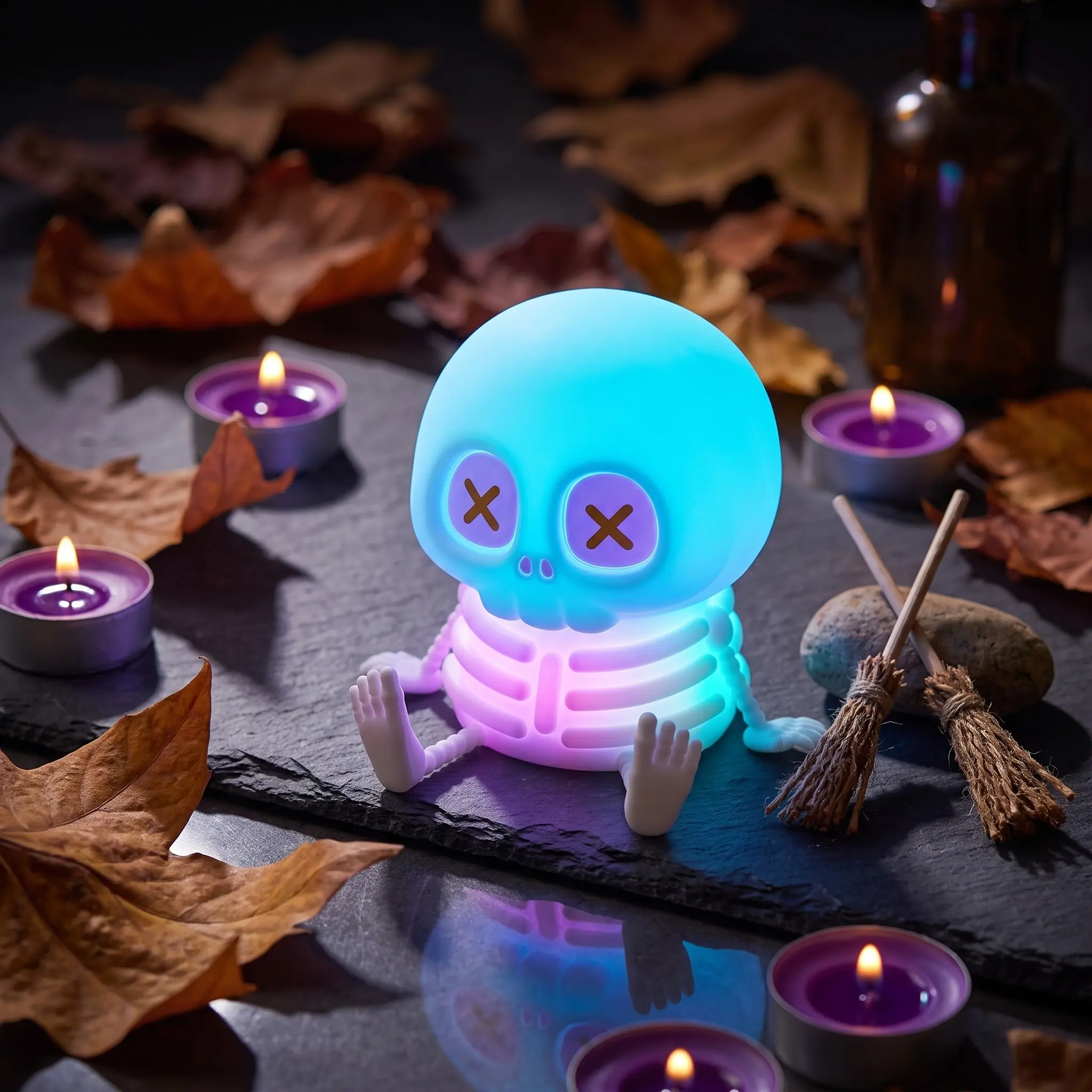 Cute Halloween Skeleton Night Light, Squishy Tap Control Bedside Lamp, Decorative Halloween Gift, Fun and Unique Lighting Option