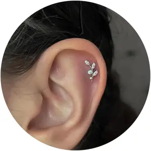 16G Titanium Flat Back Earrings for Women Conch/Helix/Foward Helix/Tragus/Hypoallergenic Piercing Jewelry Internal Thread Cartilage Stud Gold Silver CZ Branch Earrings