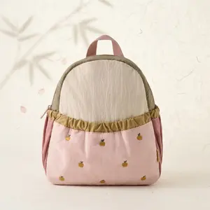 Graduation Season Cute Apple Embroidery Color Block Backpack for Toddler, Mini Lightweight Double Shoulder Bag for Kindergarten Kids Ages 2-5, Casual Travel Daypack for Infant Baby Boys Girls