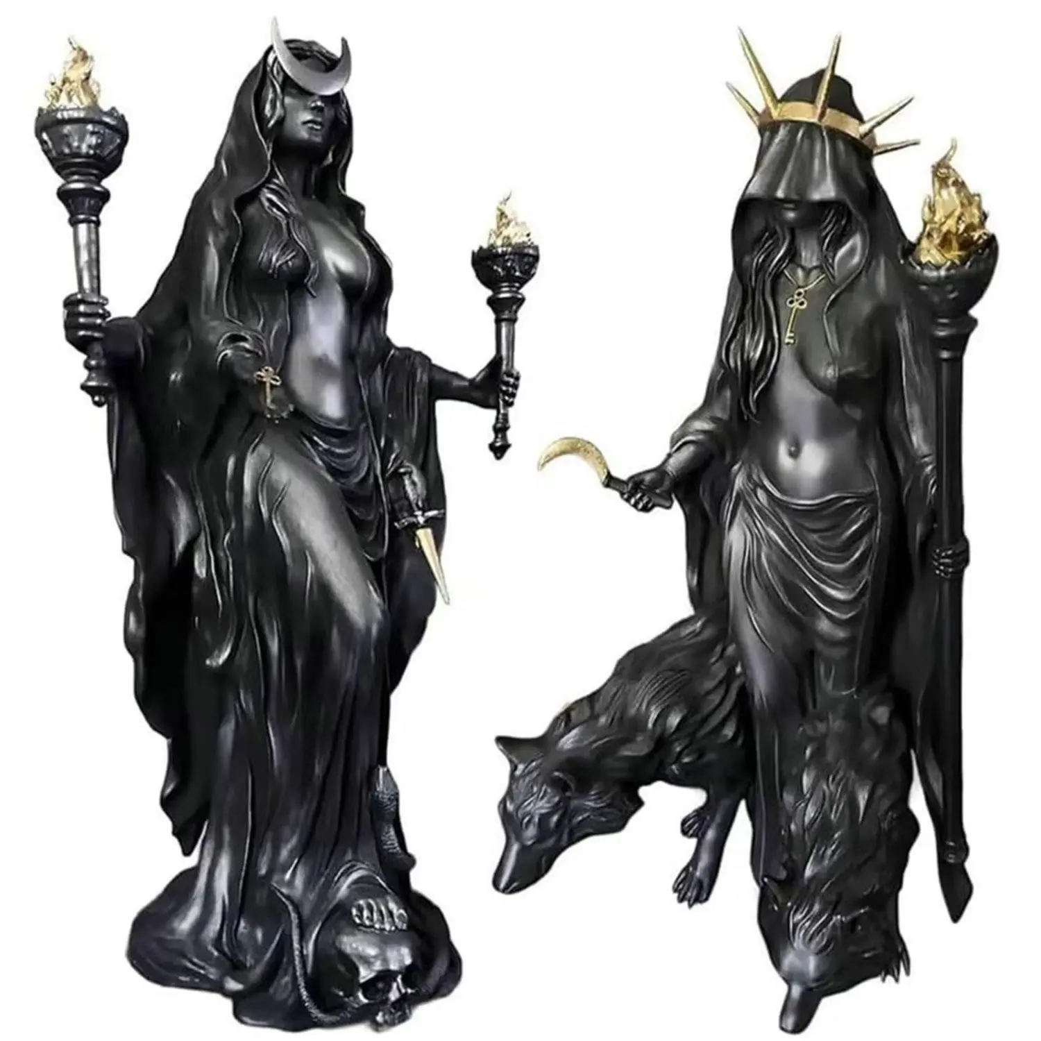 The latest Gothic Hecate statue, the dark goddess holding a torch, 6.30 inches, no power supply required, desk decoration, mysterious altar, resin sculpture for home decoration, Halloween, Christmas perfect home bathroom items