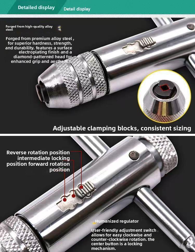 Hand Tap Wrench M3-M12 Adjustable Ratchet Tapping Handle T-Type Flat Wrench Manual Tapping Accessories