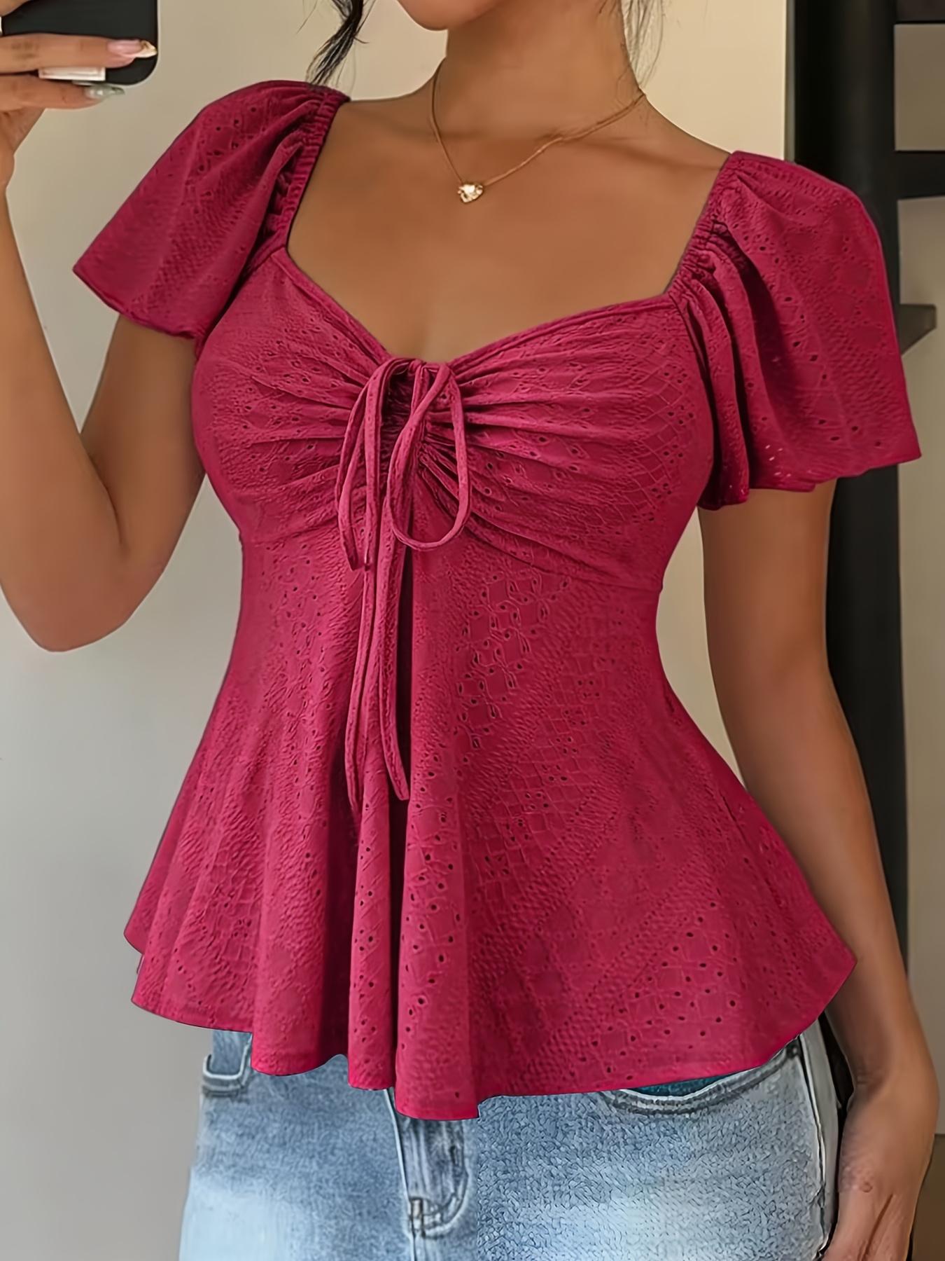 Women's Y2K Solid Color Jacquard V Neck Drawstring Crop Top Spring Summer New Arrival Breathable Dry Fit Long Sleeve UV Protective Active Gym Yoga Compression Shirt
