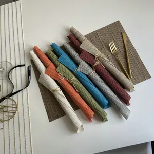 Bamboo Pattern PVC Placemat, Waterproof Woven Heat Mat for Western Dining & Hotel Use