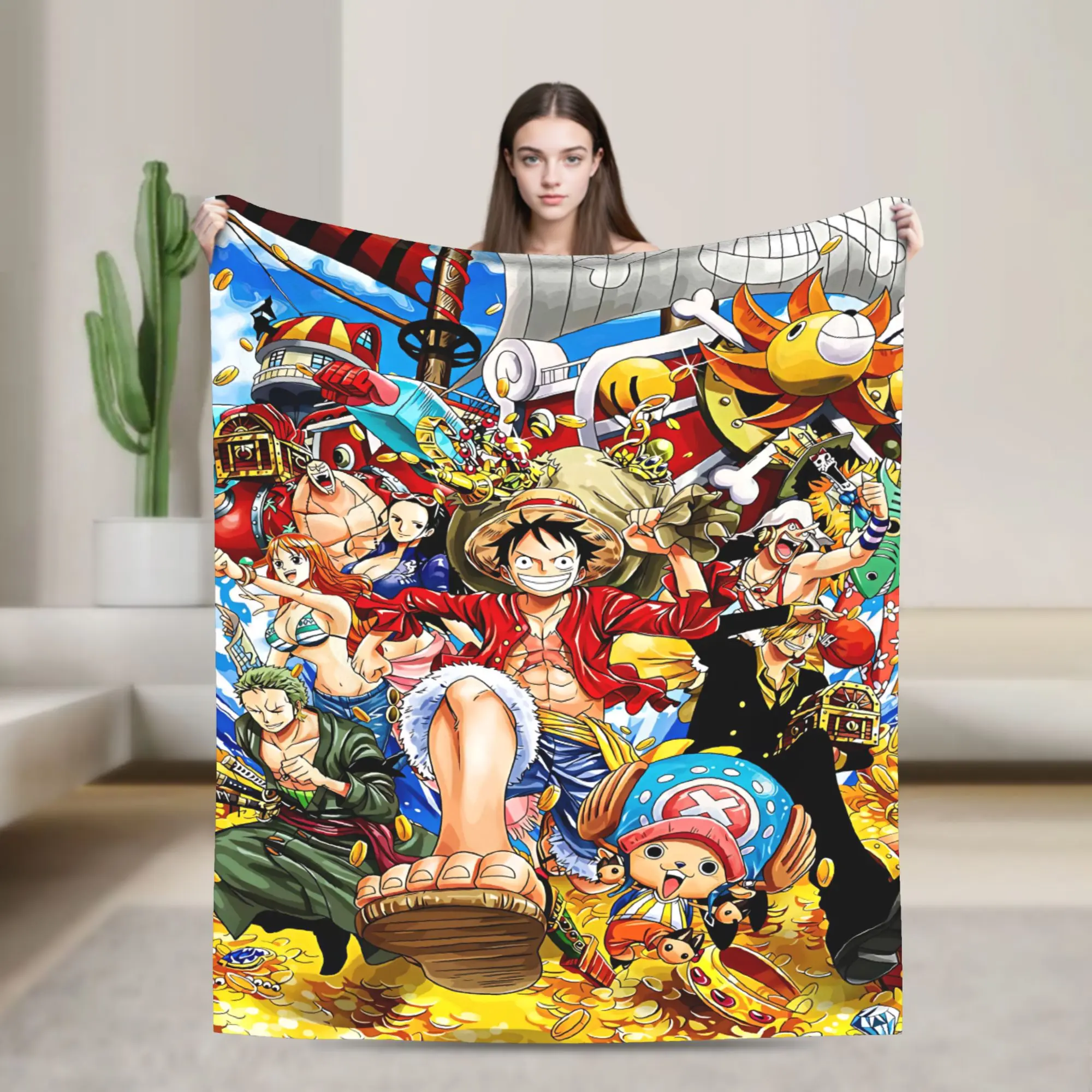 One Piece Straw Hat Crew Treasure Island Flannel Blanket