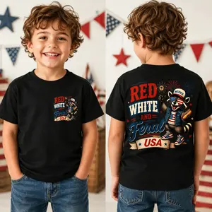 Red White and Feral T-Shirt, 4th of July Shirt for Boys And Girls, Independence Day Youth Gift, Patriotic Raccoon Tee