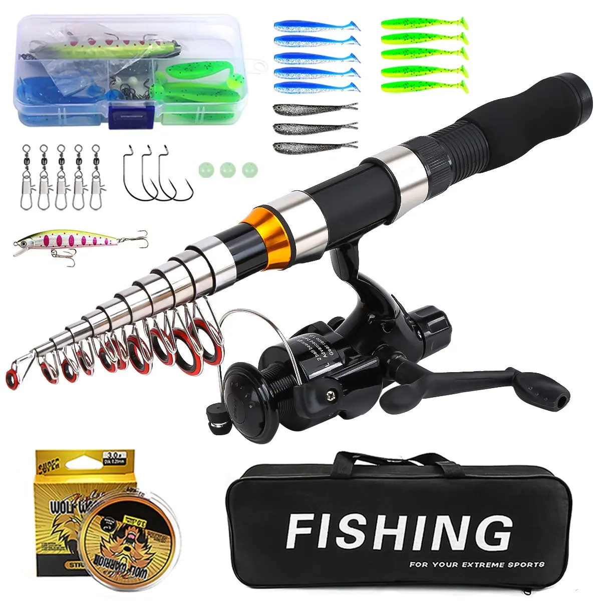 Complete Fishing Gear Set, Lure Rod 2.1/2.3m, Large Reel, Accessories, Rod Bag, Outdoor Fishing Equipment, Spinning Type, Fishing Rods and Reels, Fishing Combo