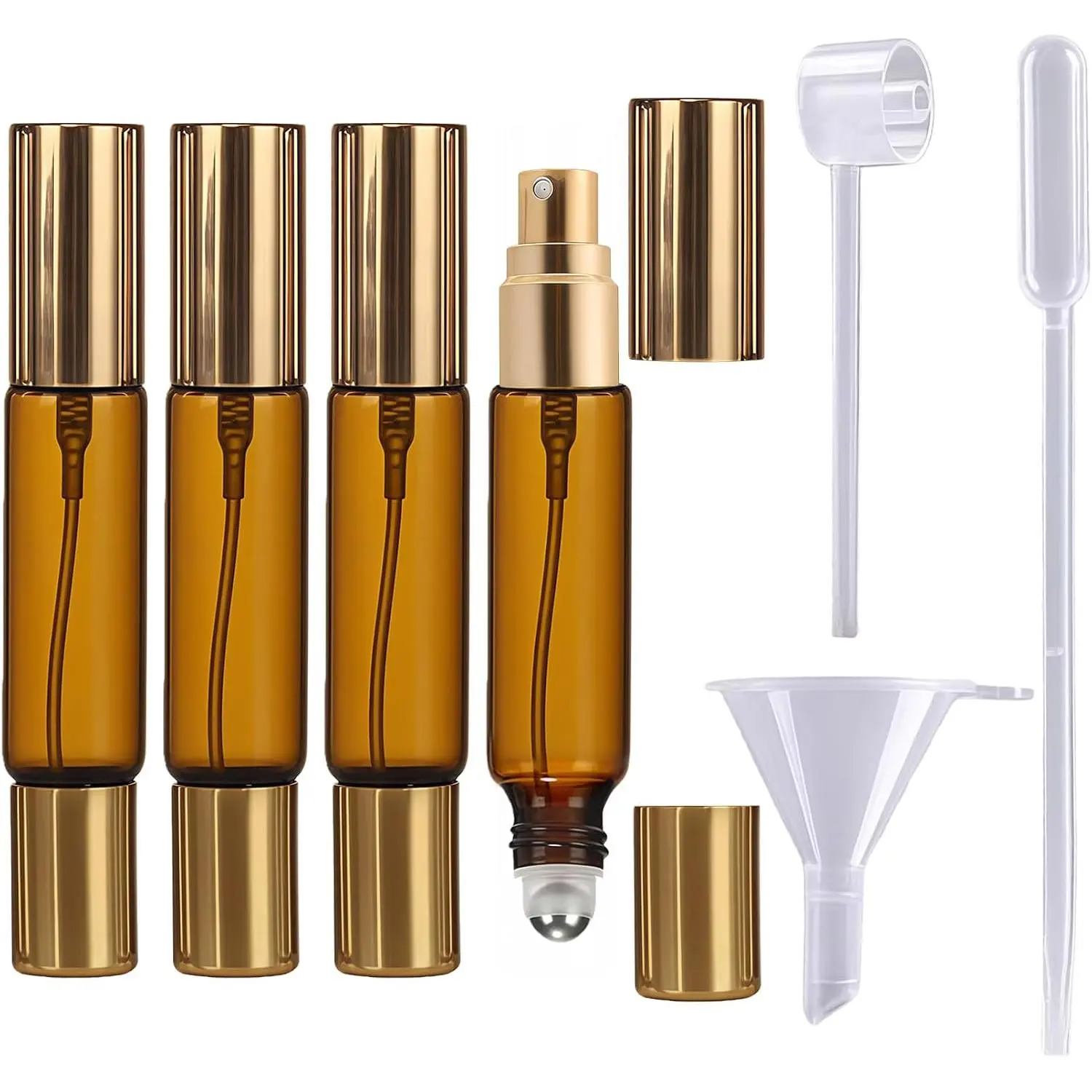 Double Ended Perfume Bottle With Roller Ball &:4 PCS 10ml  Refillable Leakproof Travel Atomizer Facial Care with Funnel Tool for Perfume,Cologne,Essential Oils
