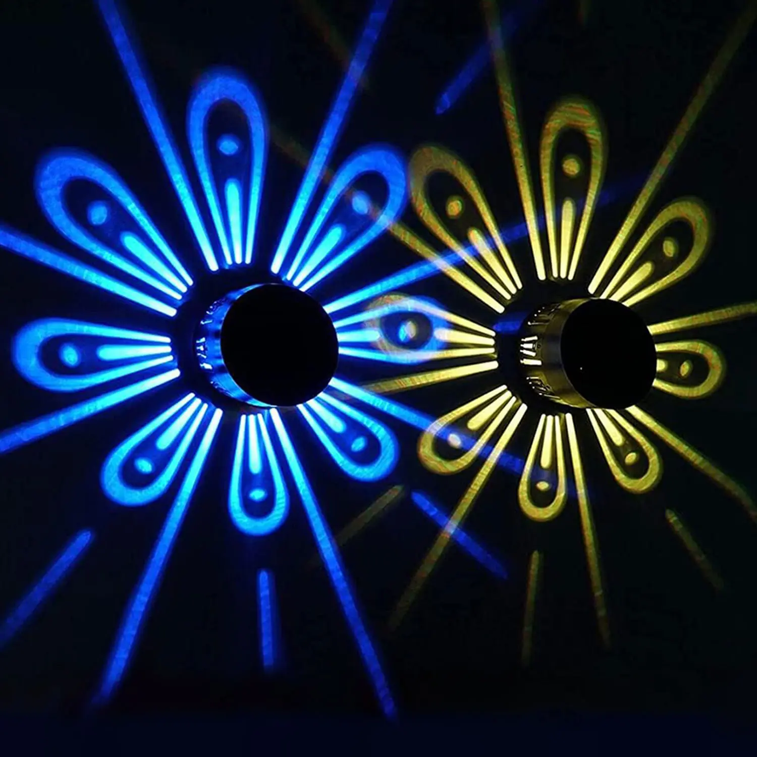 2pc Solar LED Wall Light with Peacock Projection Lamp, Outdoor Solar Fence Lights Garden Lawn Patio Fence Deck Stairs Birthday Party Decoration