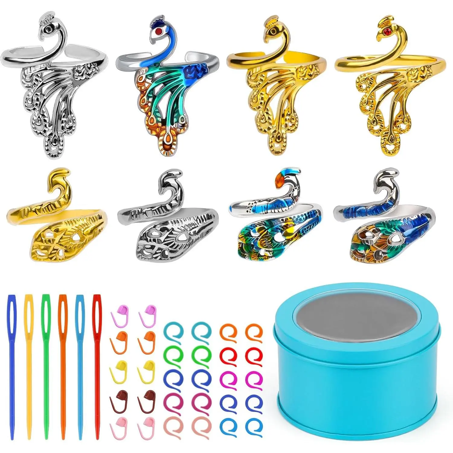 34 count Crochet Ring Adjustable Knitting Thimble Accessories | 8 count Knitting Ring, Tension Thimble for Crocheting,  Markers Plastic  for Beginners, Crochet Accessories