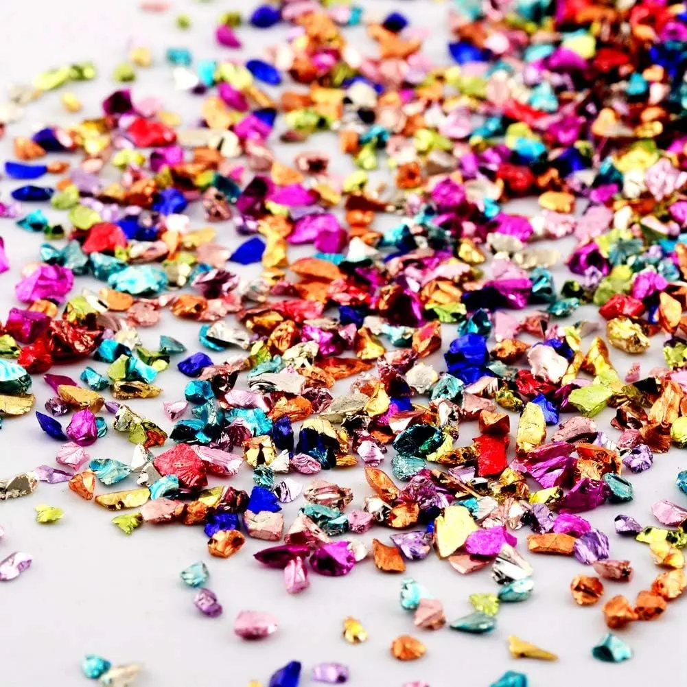 Irregular Crushed Glass Metallic Chunky Glitter Sprinkles 100g 2-4mm Multicolor for Nail Art DIY Craft Vase Filler Epoxy Resin Mold Scrapbooking Jewelry Making Decoration