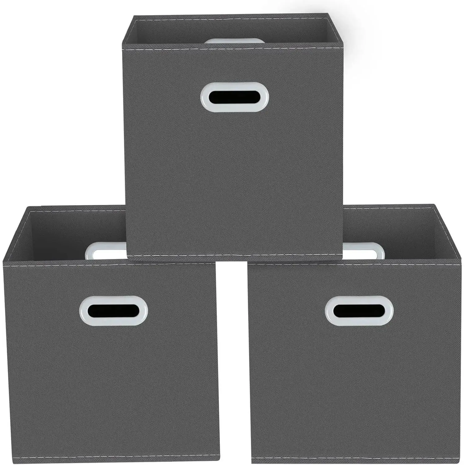 Storage Bins Cubes, Fabric Cube Organizer with Handle, Foldable Cube Bins for Cloth or Accessary Storage, 11x11x11, Set of 3,(Gray)
