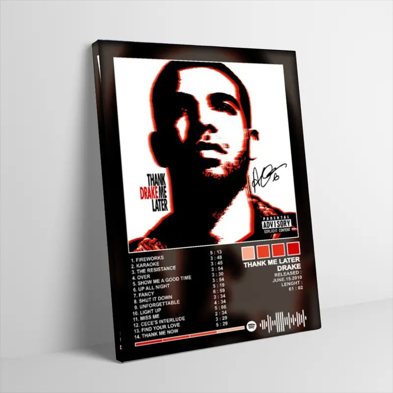 Drake Take Care Era Poster Canvas Wall Art Black and White Portrait Album Tracklist Layout Design Print Hip Hop Rap Music Star Wall Decor for Dorm Room Men Bedroom Man Cave Unframed