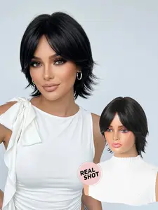 12-Inch Natural Color Elf Short Curly Wig for Women, Soft and Fluffy, Heat-Resistant, All Seasons, Synthetic Hair with Bangs