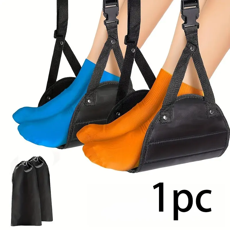 1 aircraft footrest, foot pedal, airplane travel footrest, aircraft leg hammock mount, portable travel enhancement, adjustable height for aircraft, trains, and offices
