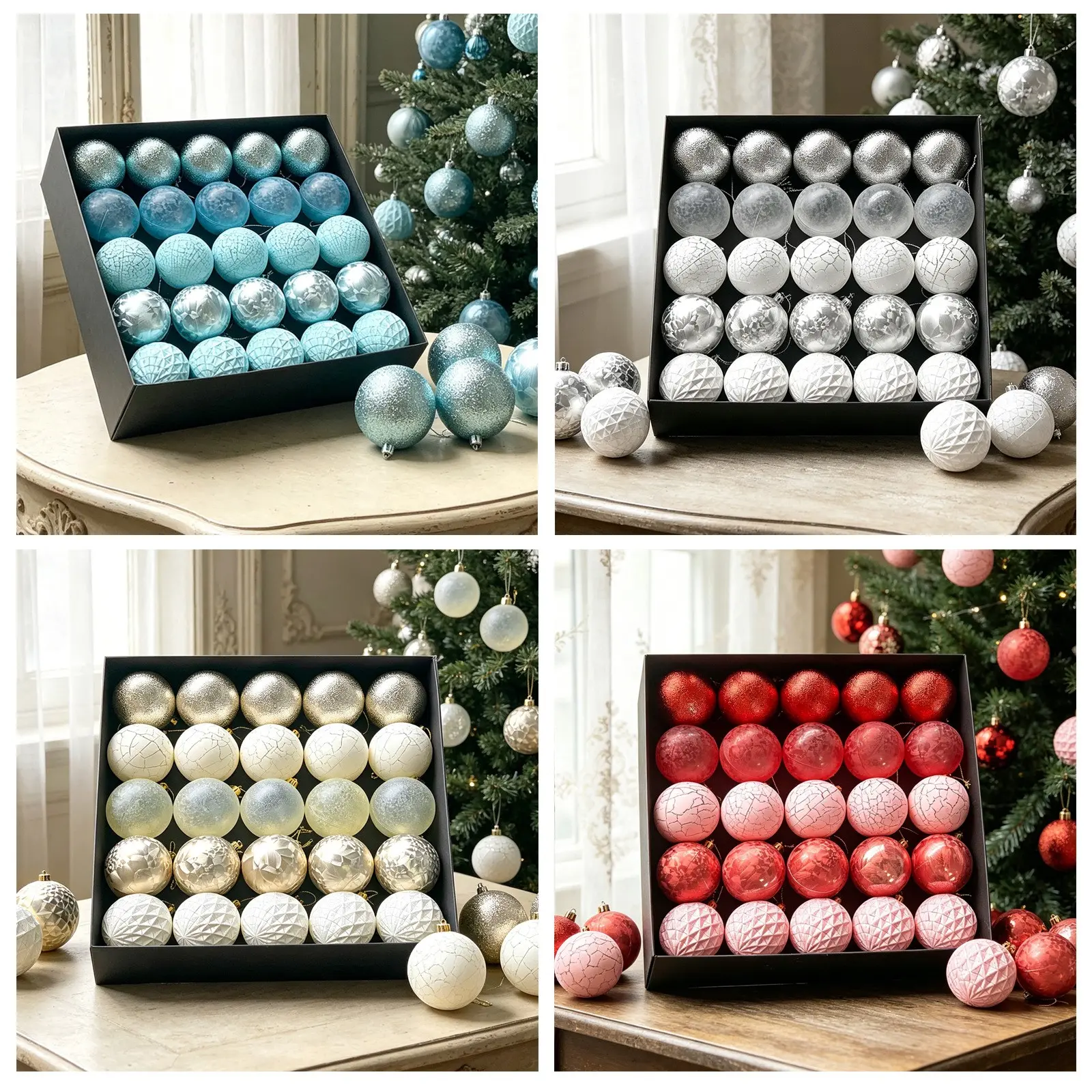 25-Pack 2026 New Christmas Decorations, European Vintage Classical Crackled Plastic Balls, Holiday Tree Ornaments, Hotel Window Displays