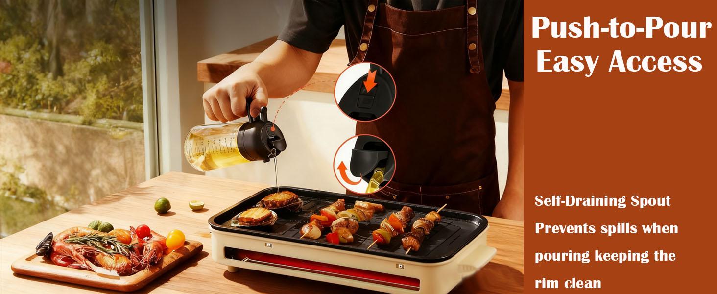 16oz 2-in-1 Glass Olive Oil Sprayer & Dispenser, Food-Grade Oil Mister for Air Fryer, Cooking, Salad & BBQ (Black)