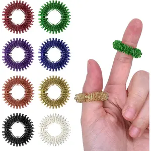 16 Pack Spiky Sensory Finger Rings, Metal Anxiety and Stress Relief Fidget Ring Set for Adults, Men and Women - 8 Colorsfidget toys