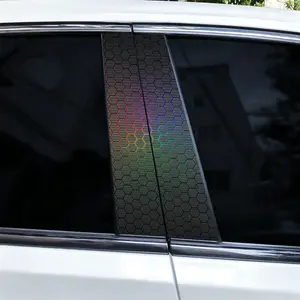 2PCS Matte Holographic Geometric Car B-Pillar Stickers, Waterproof Scratch-Resistant Self-Adhesive Vinyl Decals, Easy Apply & Remove Car Decors