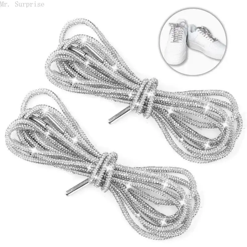 Bling Rhinestone No-Tie Footwear Shoelaces (2-Pack), 120cm 3.5mm-4.2mm Diameter Glitter Crystal Rope Laces with Anchor Fasteners, Clothes Accessory for Casual Trunks & Sneaker Replacement Upgrade, 4.2 Mm, Sparkle, 3.5 Mm