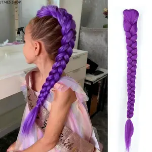 Colored Braided Dreadlock Ponytail Wig, Purple Braided Hair Rope Witch Hunter Style Clip On Hair Extension