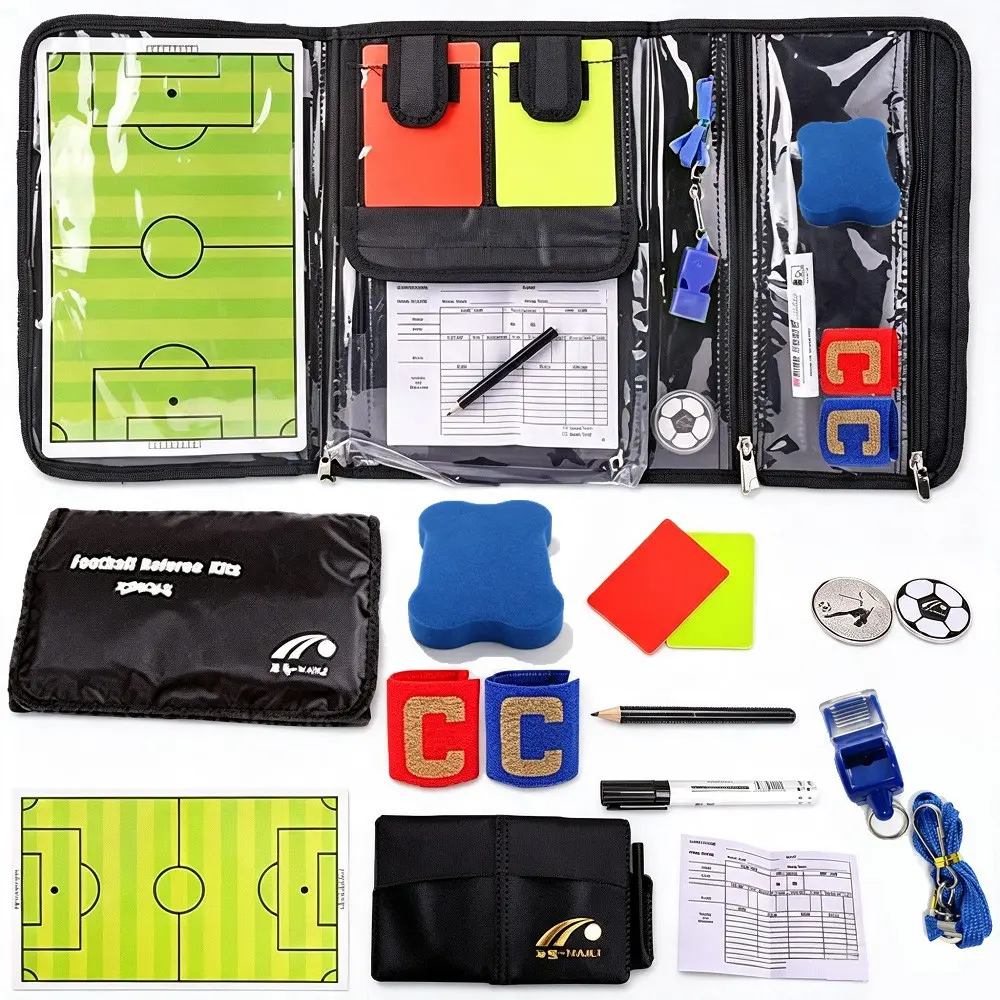 13-Piece Football Soccer Referee Accessories Set for Football Refereeing, Includes Tactical Gear, Tactical Board, Armbands, Pens, Eraser, & Cards, Match Record Book
