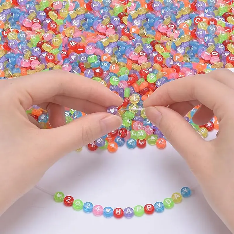 Unisex Family 800pcs 4x7mm Multi-Colored Round Acrylic Plastic Beads - 26 Alphabet Letters, Numbers & Hearts, Jewelry Making Supplies for DIY Bracelets, Costume Jewelry, Lovers, Letters/Hearts, Acrylic Beads, Crafting, Birthdays, Christmas, Friends, Fun
