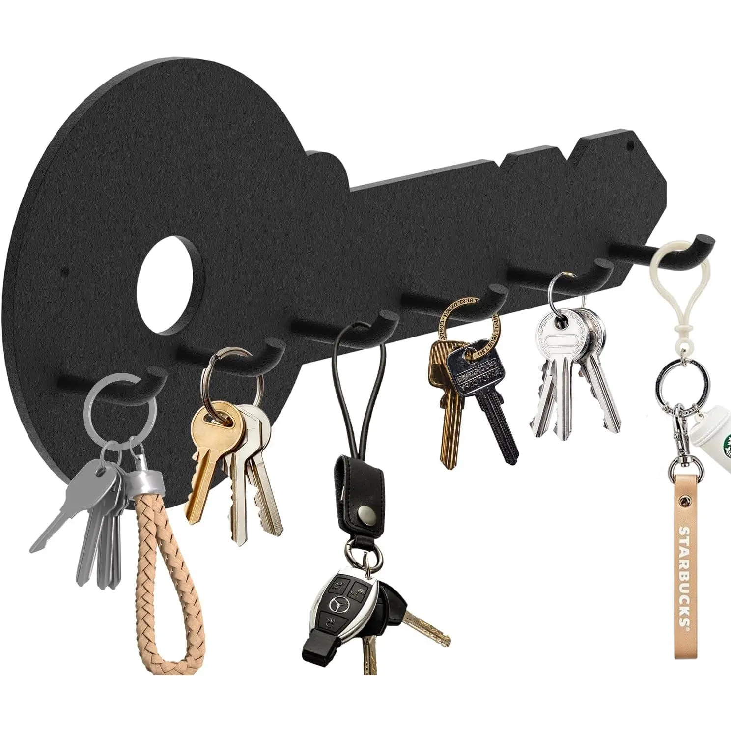 Sturdy Metal Key Holder with 6 Hooks, Key Hanger for Wall Decorative, Durable & Stylish Key Rack, Wall-Mounted Key Hooks Organizer for Entryway, Kitchen, Office, Hallway (1 Pack, Black)